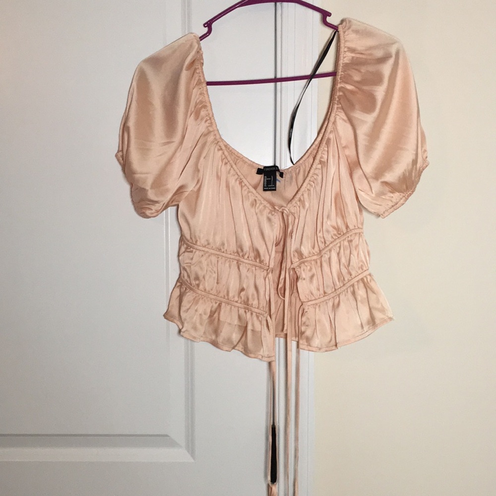 Pink Satin Tie Blouse